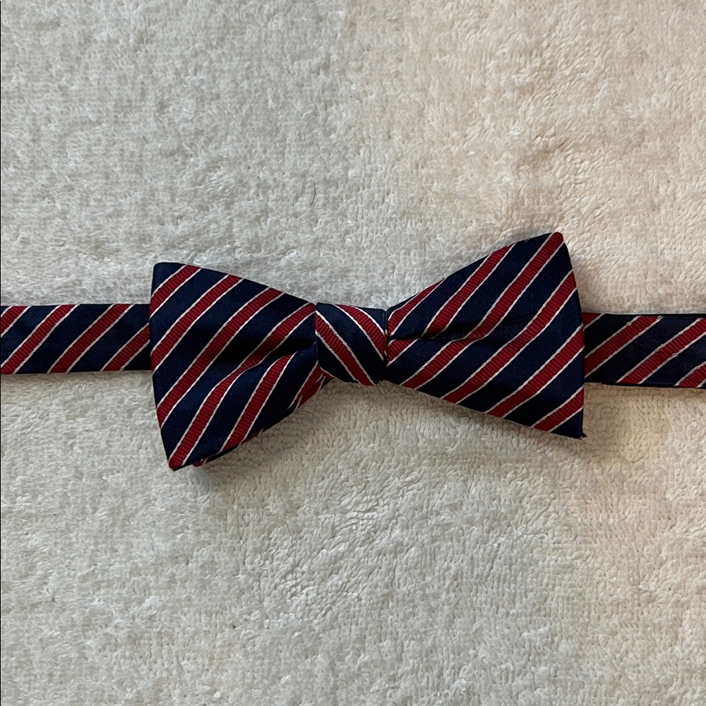Stylish Boys Red, White & Navy Striped Bow Tie, Adjustable Sizing (14 1/2 -20)
